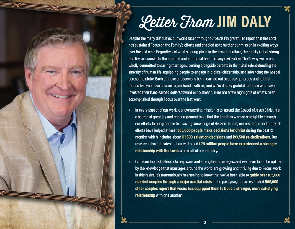 Focus on the Family communicates their mission in their annual report