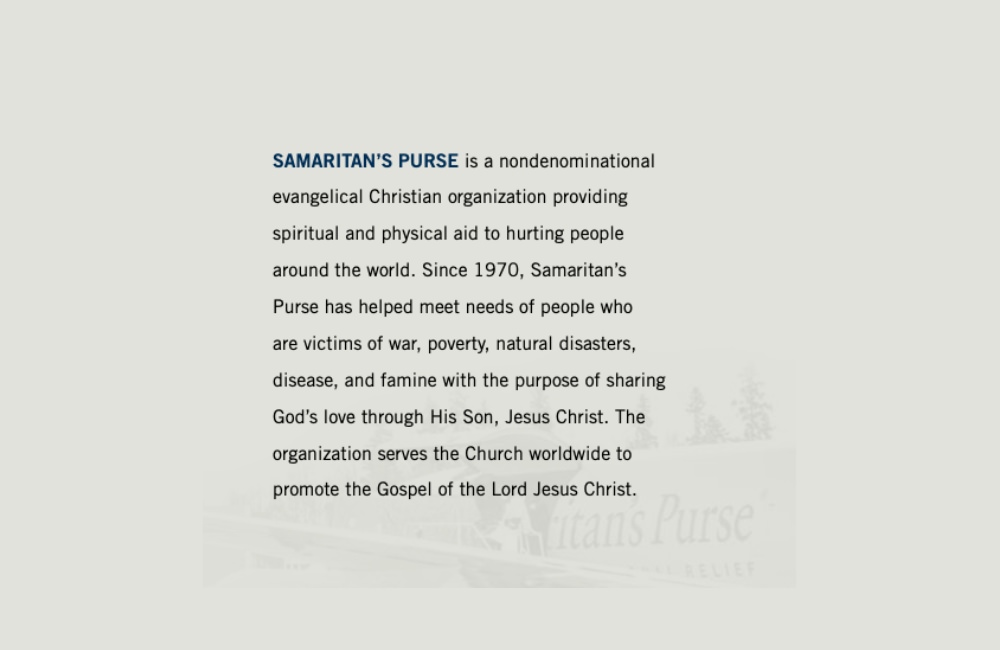Samaritan's Purse communicates their mission in their annual report