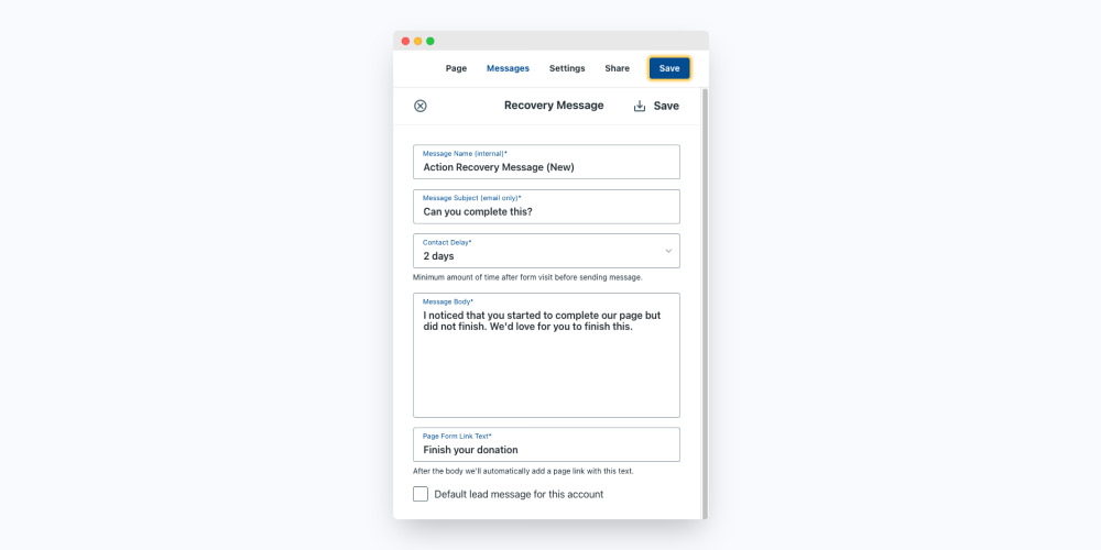 Anedot Action Recovery Message Fields