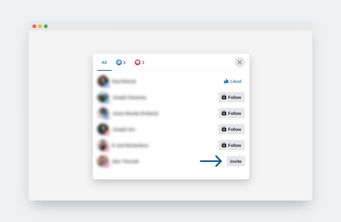 Screenshot of inviting friends on Facebook post
