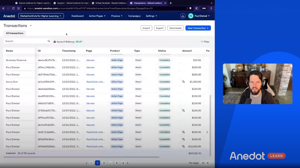 Anedot Transactions Update