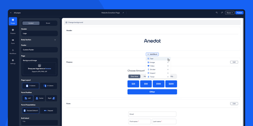 Anedot Action Pages