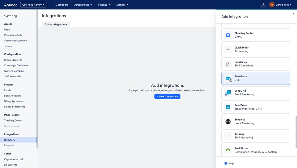 Anedot Salesforce Integration Screenshot