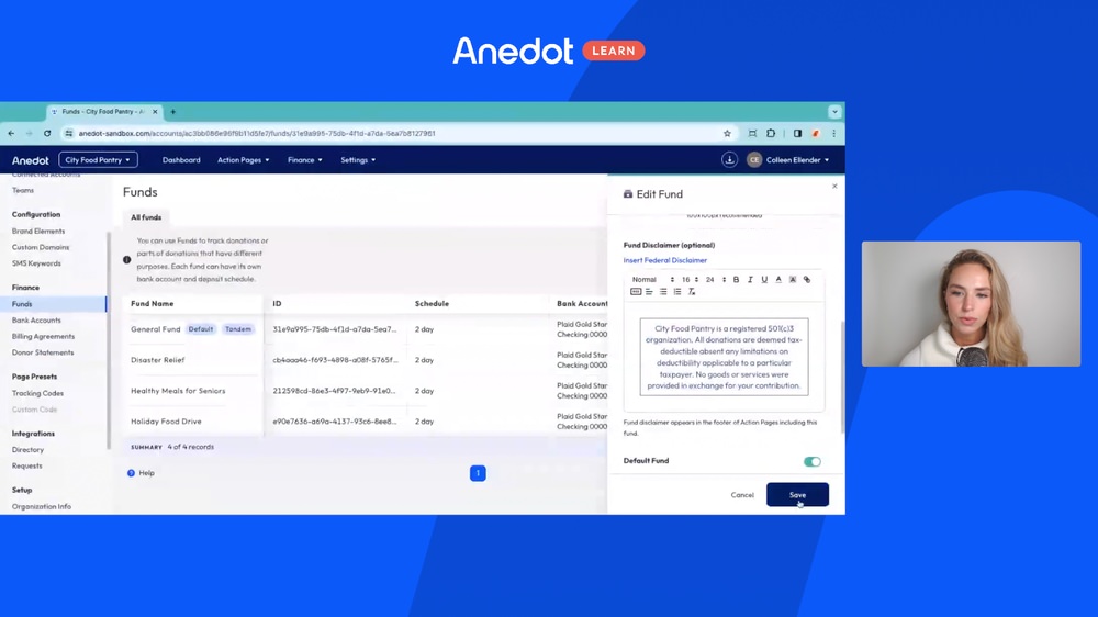 Where can I add a disclaimer that will show on every single donation page?
