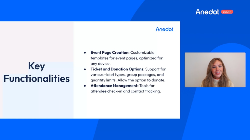 Key functionalities of Anedot Events
