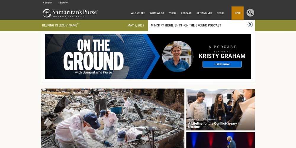 Best nonprofit websites - Samaritan’s Purse