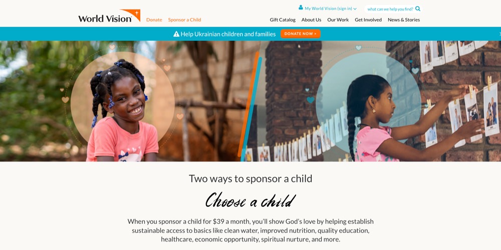 Best nonprofit websites - World Vision