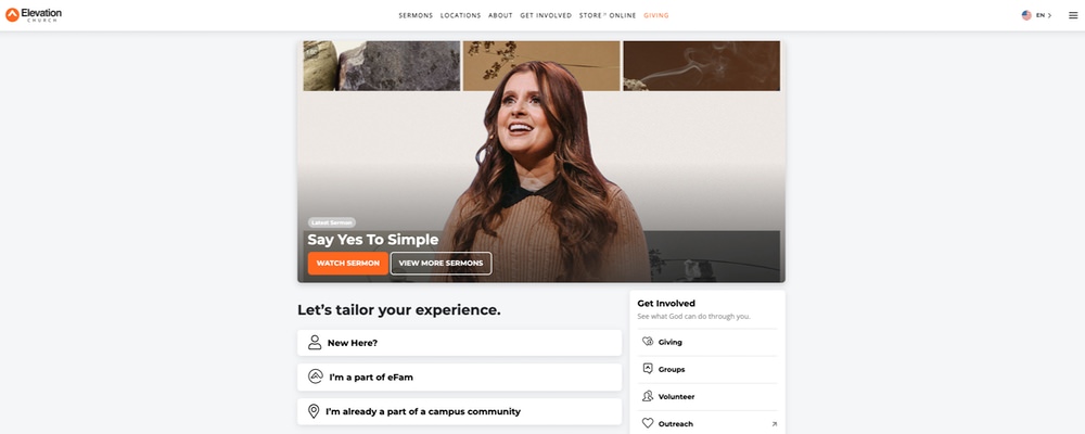 Best church websites - Elevation Church