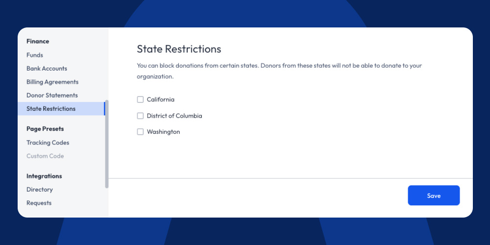 Screenshot of state restrictions management