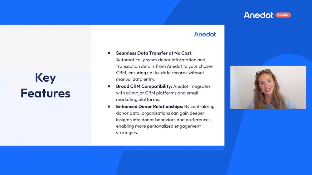 Key features of Anedot's CRM integrations