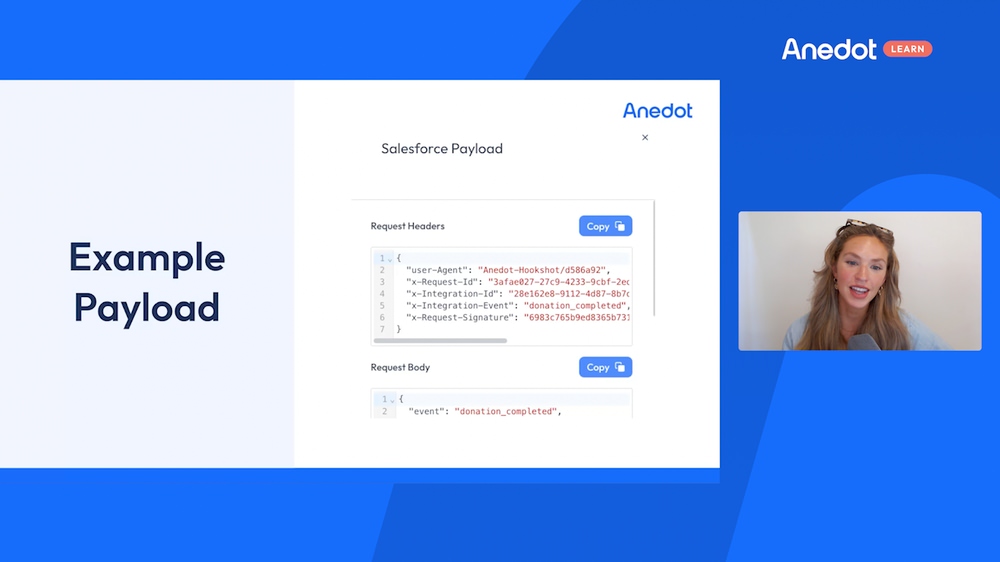 Example integration relays and payload
